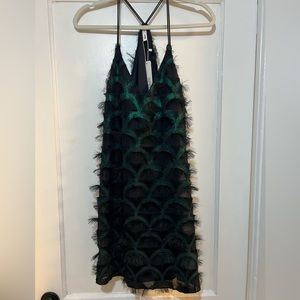 Glam Peacock Halter Mini Dress. Never worn. NWT.